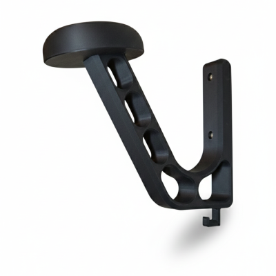 Suporte de parede preto com cavidades e gancho