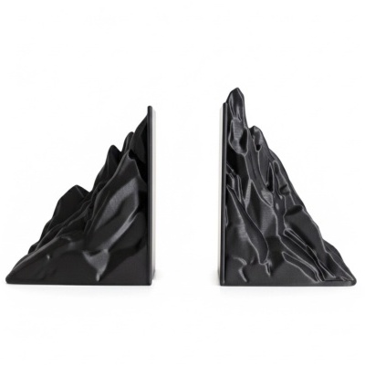 Suportes de livros pretos com textura de montanha