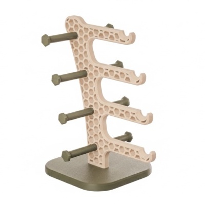 Suporte para utensílios de cozinha em plástico bege com barras verdes