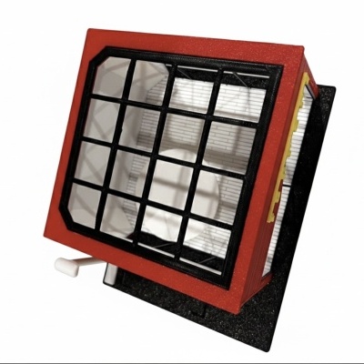 Miniatura de cabine telefónica vermelha com grade preta