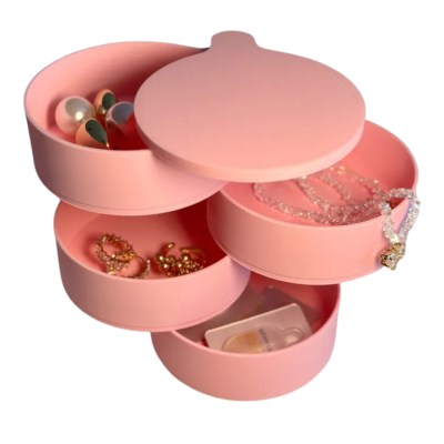 Caixa de joias rosa redonda com bijoux