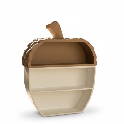 Estante em forma de bolota com duas prateleiras e tampa castanha texturada