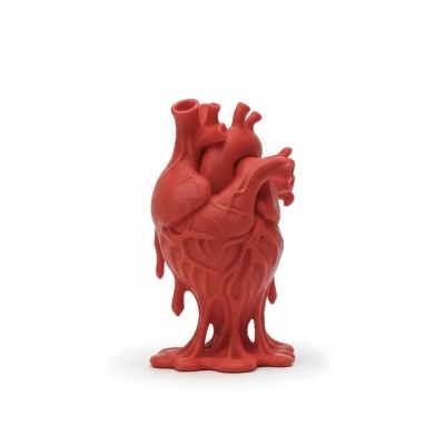 Escultura vermelha de coração humano com efeito derretido