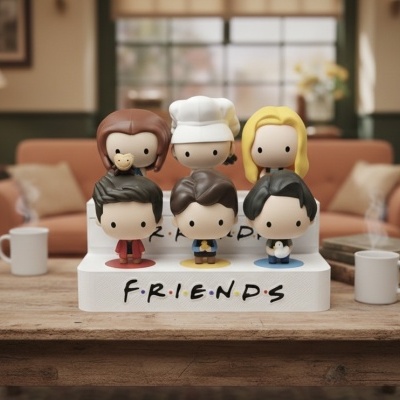 Conjunto de bonecos colecionáveis de personagens com base com texto FRIENDS