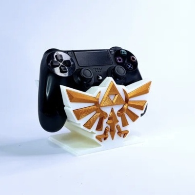 Suporte para comando de consola preto com símbolo dourado em base branca