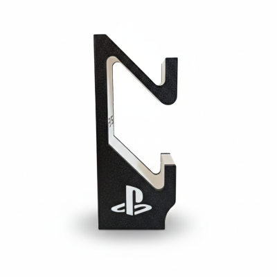 Suporte vertical preto para consolas PlayStation com logotipo branco