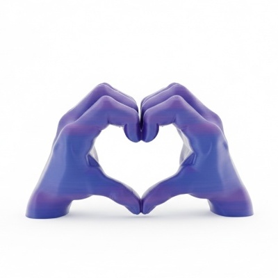 Mãos azuis e roxas a formar coração