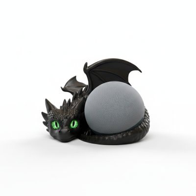 Suporte para esfera cinzento com dragão decorativo preto de olhos verdes