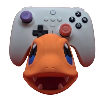 Comando branco com suporte em silicone laranja de personagem com olhos azuis