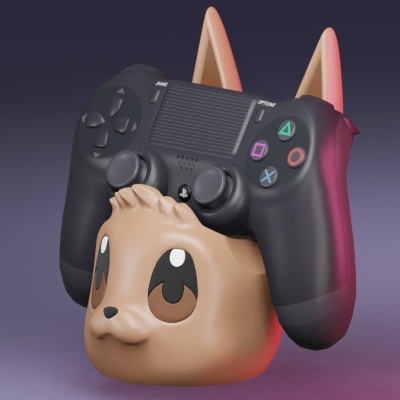Suporte para comando de videojogo em forma de cabeça de animal com orelhas grandes.