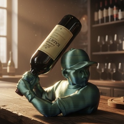 Suporte de garrafa de vinho em forma de jogador de basebol verde segurando garrafa