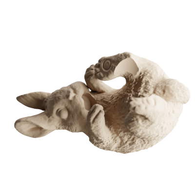 Figura decorativa de coelho cerâmico castanho claro deitado