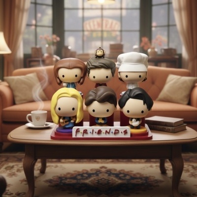 Bonecos colecionáveis Friends numa mesa em sala de estar