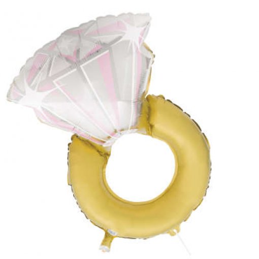 Balão metalizado forma de anel de noivado branco e dourado
