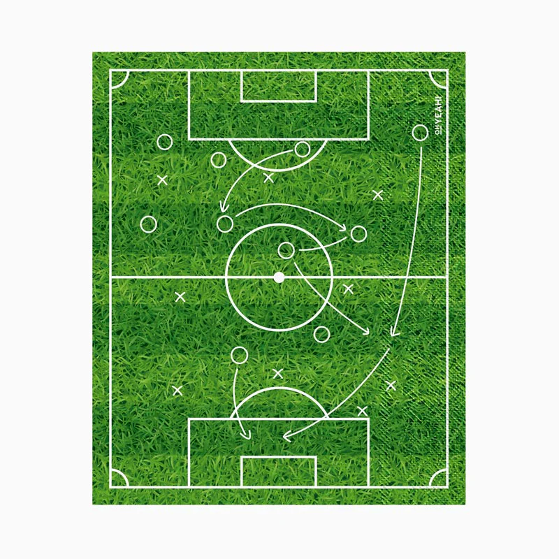 Campo de futebol com marcações táticas e texto OH YEAH