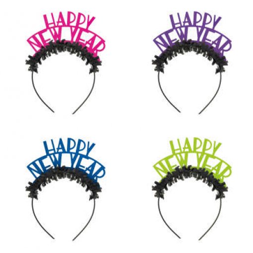 Tiaras coloridas com texto HAPPY NEW YEAR