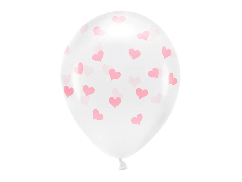 Balão branco transparente com corações rosa