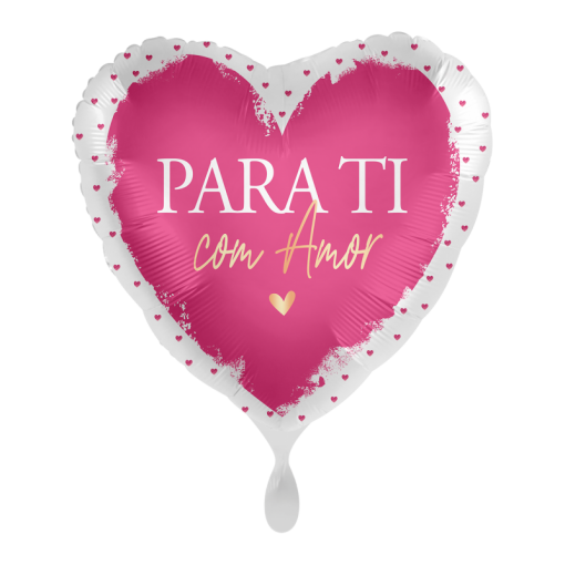 Balão de coração rosa e branco com texto 'PARA TI com Amor'