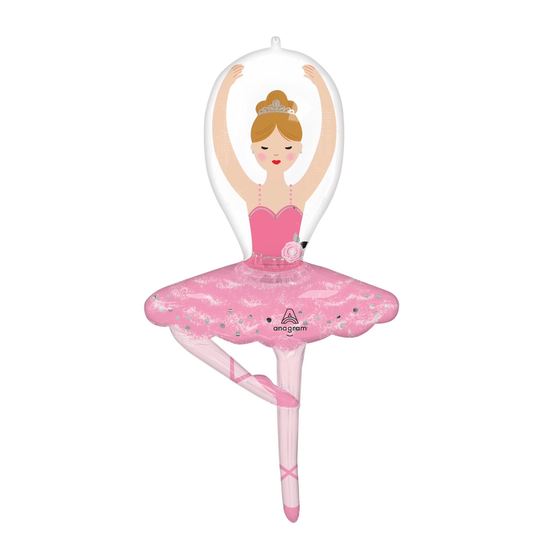 Balão em forma de bailarina com vestido rosa e cabelo loiro