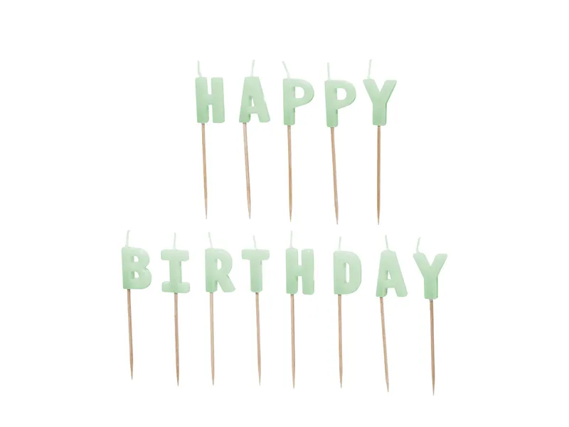 Conjunto de velas em forma de letras verdes para bolo