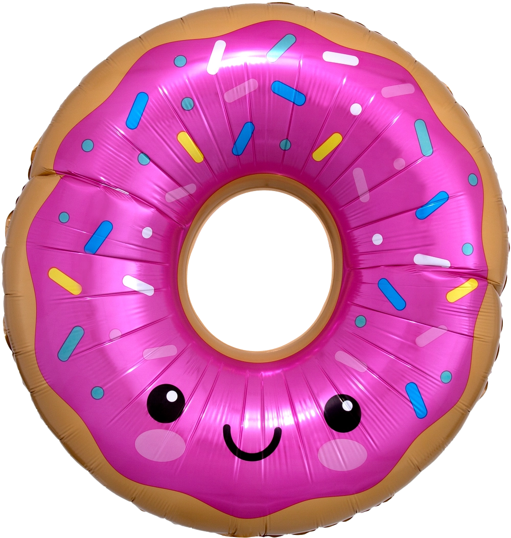 Boia insuflável para piscina em forma de donut cor-de-rosa com confeitos e carinha sorridente
