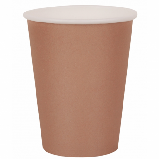 Copo descartável de papel castanho com tampa branca