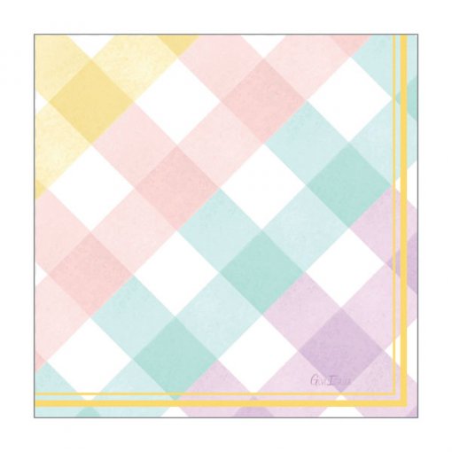 Guardanapo quadriculado em tons pastel com bordas amarelas