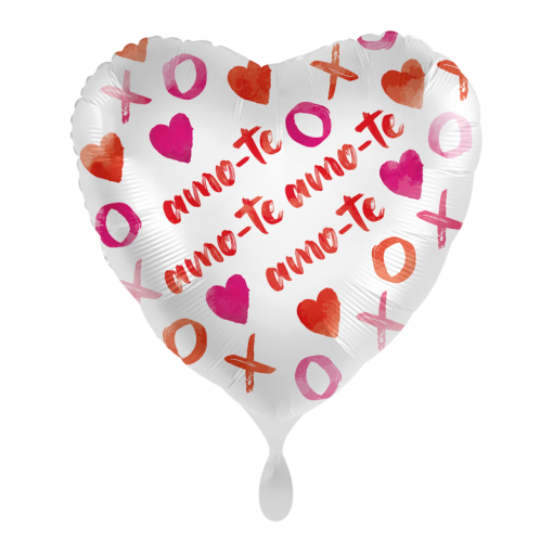Balão metálico coração branco com padrões corações e texto amo-te