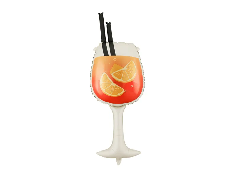 Balão metalizado com forma de copo de cocktail e decoração de limão e canudos
