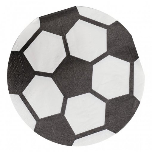 Guardanapo redondo com padrão de bola de futebol em preto e branco