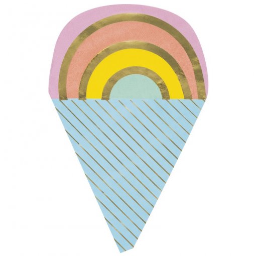Toalhete em forma de cone de gelado com arcos-íris coloridos e padrões dourados