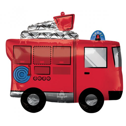 Balão de carrinha de bombeiros vermelho para festas