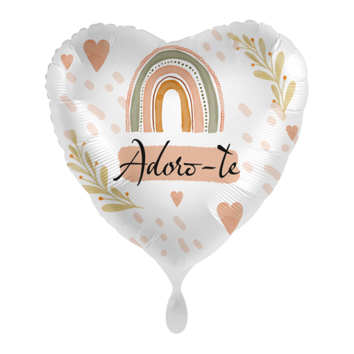 Balão de coração branco com design de arco-íris e texto Adoro-te