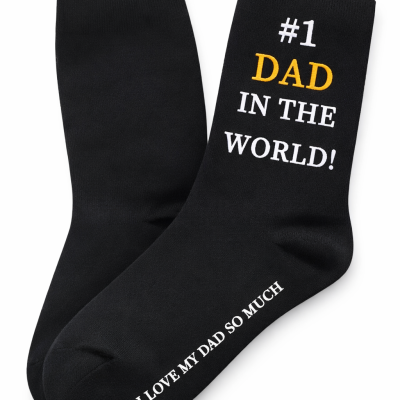 Meias pretas com texto para pai em branco e amarelo