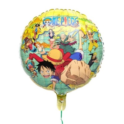 Balão redondo com imagem dos personagens de One Piece e texto ONE PIECE