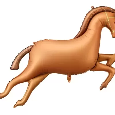 Balão metálico em forma de cavalo castanho saltando