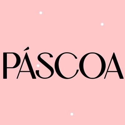 Fundo rosa claro com pontos brancos e texto 'PÁSCOA' em preto