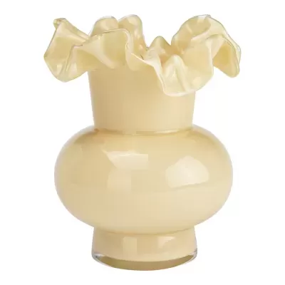 Vaso decorativo bege fosco com boca ondulada translúcida