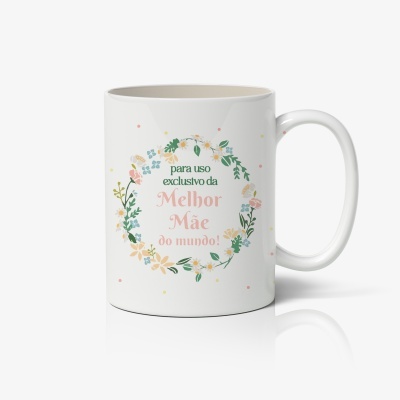 Caneca branca com moldura floral e texto para a melhor mãe