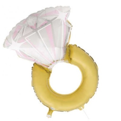 Balão metalizado forma de anel de noivado branco e dourado