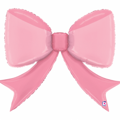 Balão rosa em forma de laço com selo da marca