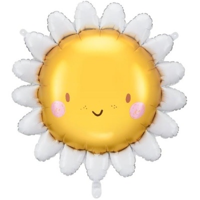 Balão de flor amarelo e branco com carinha sorridente