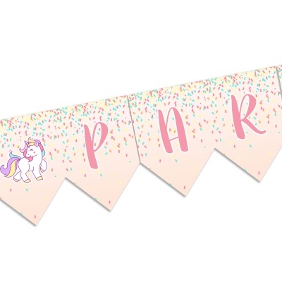 Bandeirola decorativa rosa com letras 