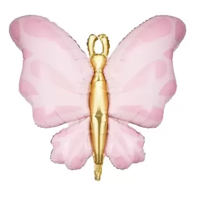 Balão em forma de borboleta cor-de-rosa e dourado