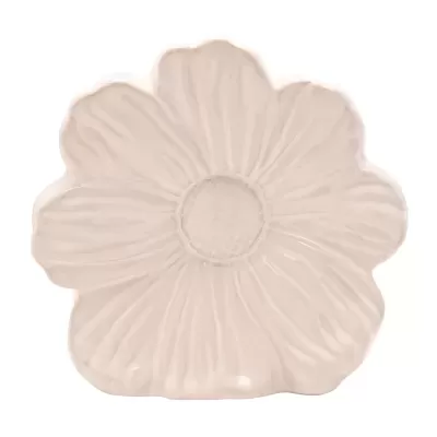 Prato decorativo em cerâmica bege em forma de flor