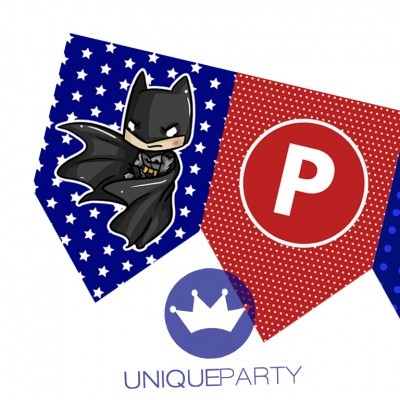 Bandeirolas decorativas com tema Batman e letra P para festa