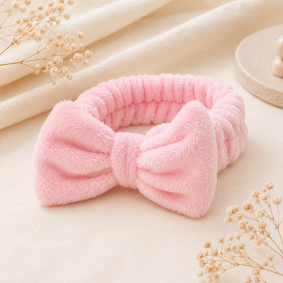 Elástico de cabelo rosa com laço em tecido felpudo