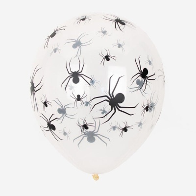 Balão transparente com aranhas pretas