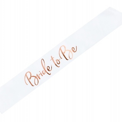 Faixa branca de tecido com texto dourado Bride to Be