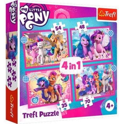 Caixa de puzzle Trefl My Little Pony 4 em 1 com várias peças para crianças